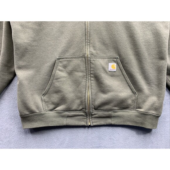 Carhartt Full Zip Fleece Hoodie Men Loose Fit Pockets Olive Green Worker Size XL - Picture 4 of 16